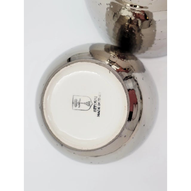 Bitossi Vintage Bitossi Italian Platinum Silver Ripple Glaze Ceramic Vases- Set of 2 For Sale - Image 4 of 6