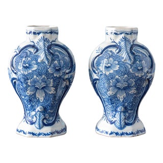 Dutch Blue and White Baluster Vases from Delft, 1700s, Set of 2 For Sale