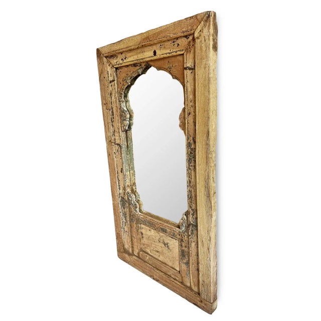 Antique carved wood mirror with traditional India arched design. Original aged worn patina with lots of history and...