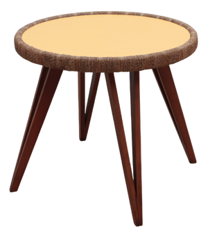 Round Beech and Straw Side Table from Augusto Romano, 1940s