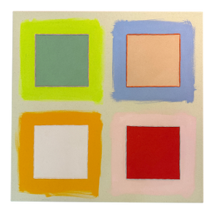 Original Painting | Multicolor, Green, Blue and Pink Sqaures Abstract Painting, 20 X 20 In.