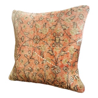 Vintage Turkish Isparta Rug Pillow Cover 16x16 – Rust Orange Wool Cushion Boho For Sale