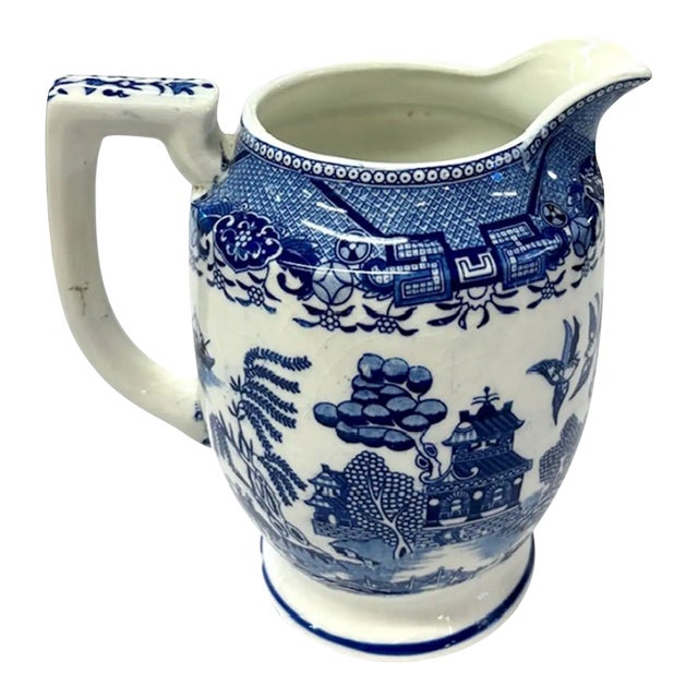 Vintage Moriyama Japanese Blue Willow Pitcher, Signed For Sale