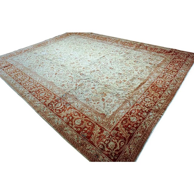 Late 19th Century Light Ivory Field Rustic Floral Pattern Antique 19th Century Persian Tabriz Rug For Sale - Image 5 of 12