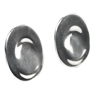 1990s Elegant Sterling Silver Oval Earrings - Set of 2 For Sale