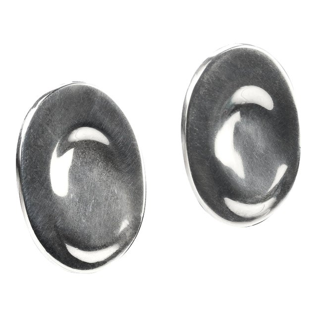 1990s Elegant Sterling Silver Oval Earrings - Set of 2 For Sale