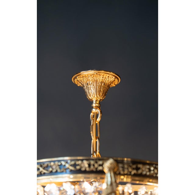 Metal Art Deco Low Plafonnier Crystal Chandelier in Gold Lustre Brass For Sale - Image 7 of 7