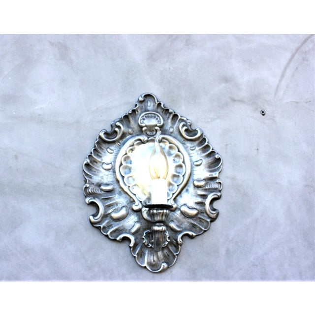 1950s Italian Rococo Revival Zinc Wall Sconces, 1950s, Set of 2 For Sale - Image 5 of 10