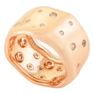 925 Solid Silver Cigar Band in Scattered Cubic Zircon Rose Gold Finish- Size 8 For Sale