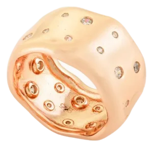 925 Solid Silver Cigar Band in Scattered Cubic Zircon Rose Gold Finish- Size 8.25