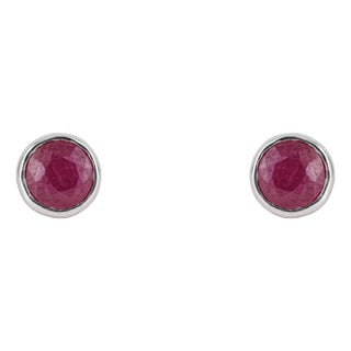 Artisan 1.47 Ct Round Ruby Anniversary Stud Earrings in 925 Sterling Silver - A Pair For Sale