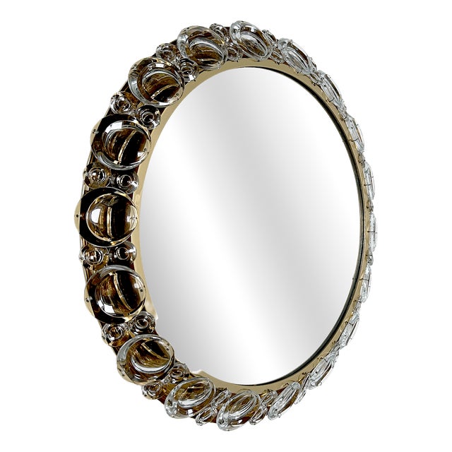 Vintage Illuminated Crystal Brass Mirror from Palwa, 1960s For Sale
