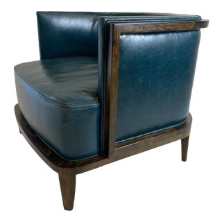 Peacock Blue Leather Club Chair For Sale