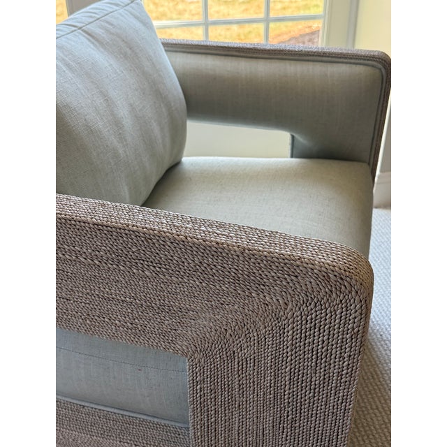 Palecek Set of 4 Palecek Hadley Swivel Lounge Chairs-Whitewash+Custom Glacier Cushions For Sale - Image 4 of 7