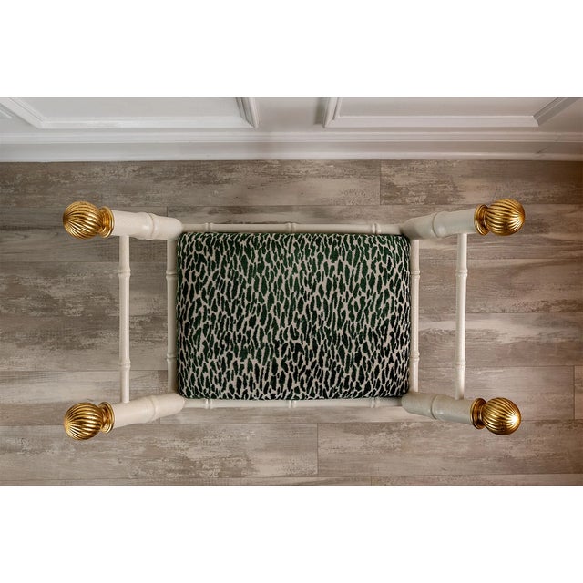 White Boca White Earl Emerald Animal Print Bamboo Bench For Sale - Image 8 of 9
