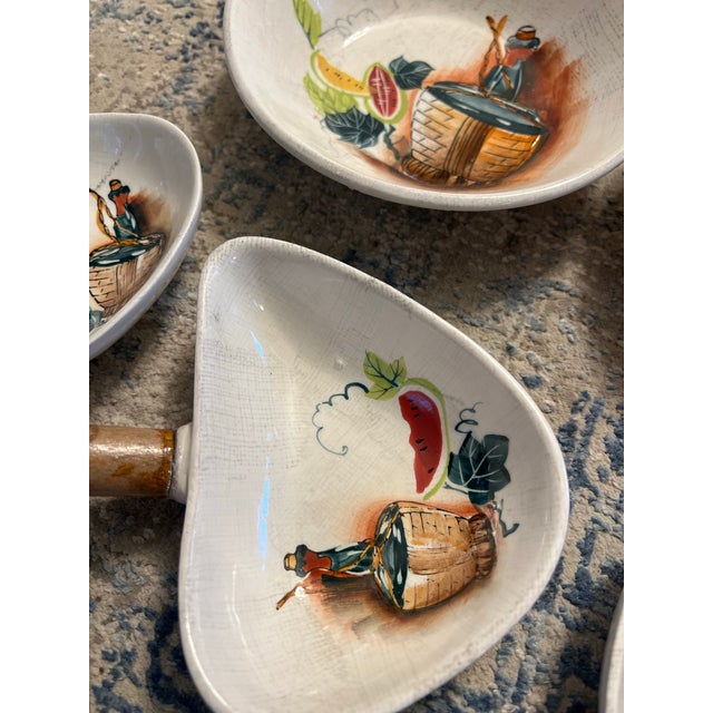 Porcelain Skillet, Dipping Dish, Vintage Appetizer Set With Wooden Handles- Set of 6 For Sale In Atlanta - Image 6 of 9