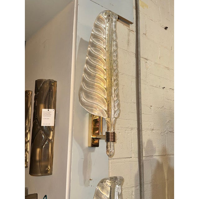 Modern Modern Murano Glass Leaf Form Sconces - Pair For Sale - Image 3 of 5