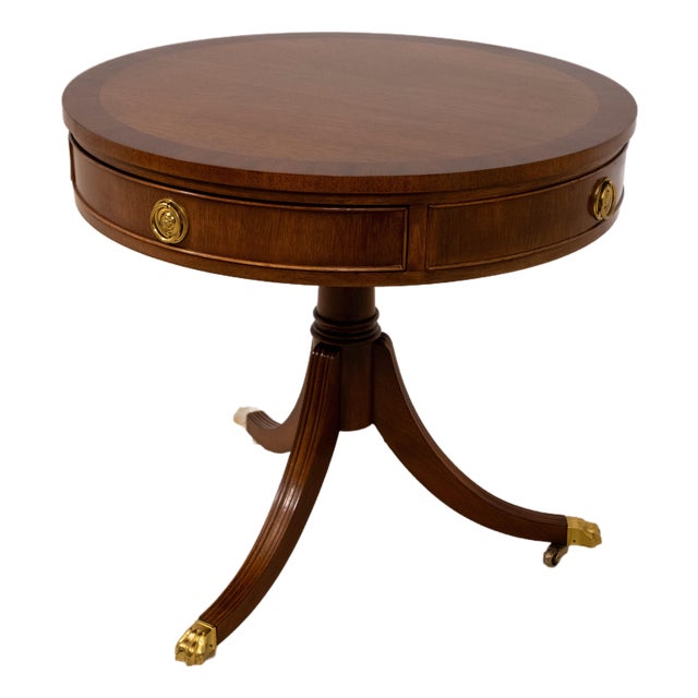 Council Mahogany One-Drawer Round Drum End Table For Sale