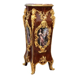 Rococo Pedestal With Romantic Artwork, Bronze Mounts & Gold Leaf Details For Sale