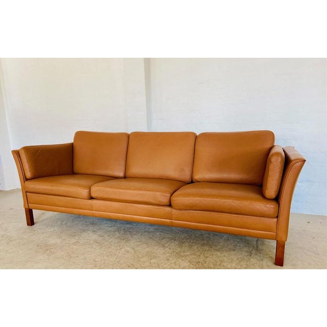 Mid-Century Danish Cognac Three Seater Sofa by Morgans Hansen For Sale - Image 11 of 18