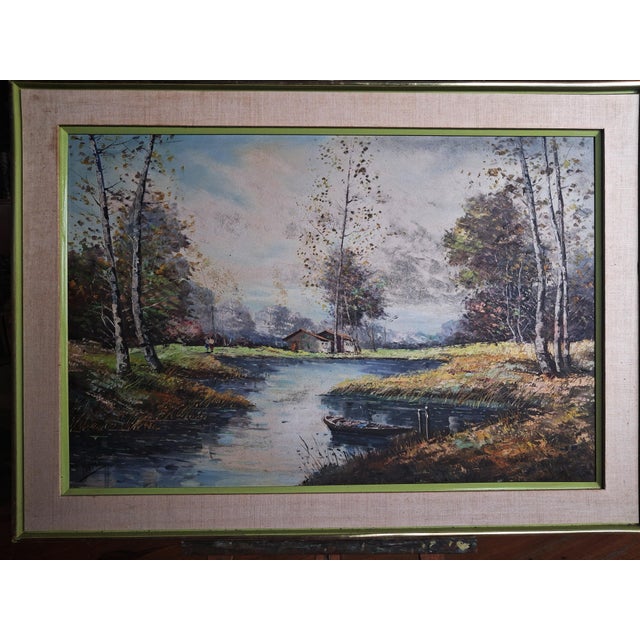 Transport yourself to a serene European countryside with this lovely mid-century oil painting by listed artist Berti. The...