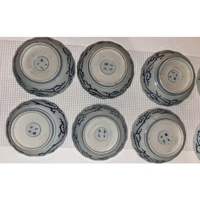 Antique Blue and White Bowls - Collection of 12 - Scalloped Edge -End Edo or Beginning Meiji Period For Sale - Image 11 of 18