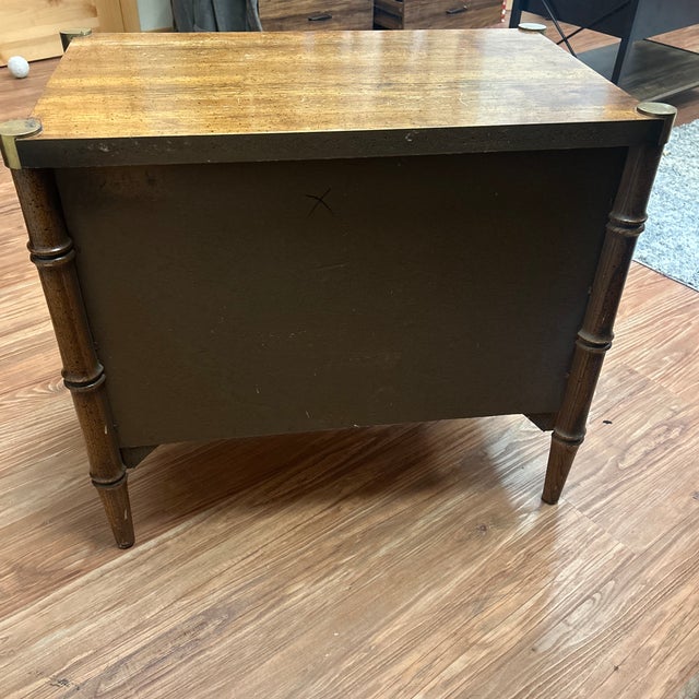 1970s Vintage 1970s Stanley Furniture Faux Bamboo Cane Door Nightstand With Brass Caps For Sale - Image 5 of 5