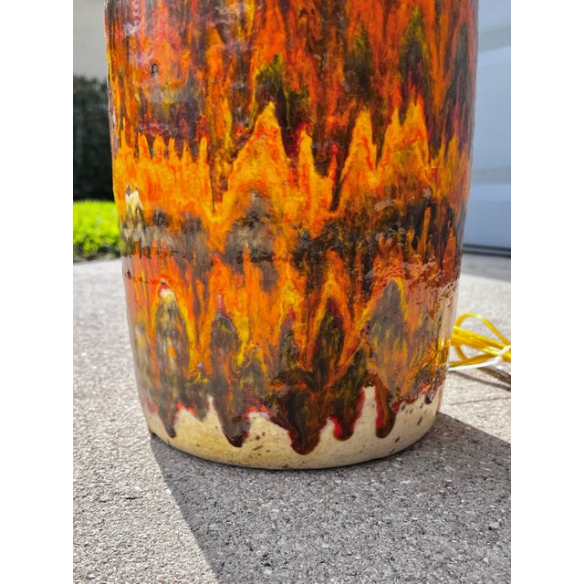 Orange Brutalist Fat Lava Lamp + Two-Tiered Striped Shade | C. 1970s For Sale - Image 8 of 12