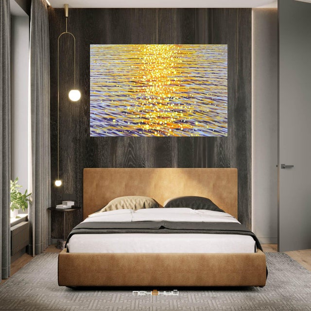 Gold Evening Sparks on the water.Modern Original Painting. Iryna Kastsova For Sale - Image 8 of 10