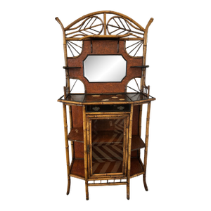 19th Century Rattan & Bamboo Chinoiserie Etagere Cabinet