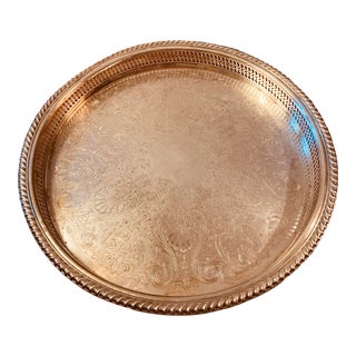 Vintage Reed & Barton Classic Georgian Style Silver Plate Round Gallery Tray For Sale
