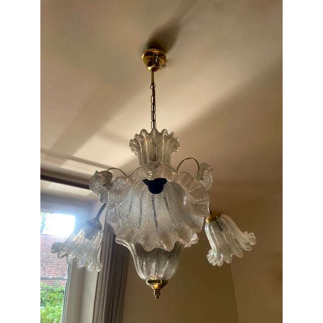 Metal Italian Chandelier with Iridescent Murano Glass Flowers, 1980 For Sale - Image 7 of 14