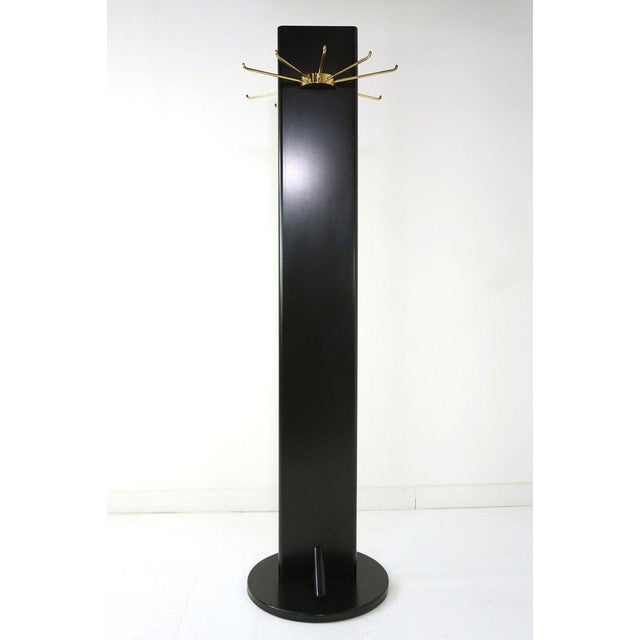 1960s Vintage Swivel Coat Rack in Black Lacquered Wood and Brass, 1960s For Sale - Image 5 of 6