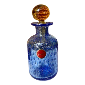 Vintage Blue Gold Speckled Murano Glass Decanter Bottle Italian Glass Art