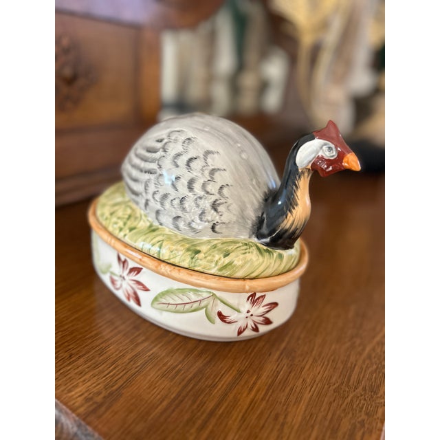 19th Century Staffordshire GUINEA FOWL TUREEN on a nest base. Detailed modeling of bird and nest, hand painted. 9" Long by...