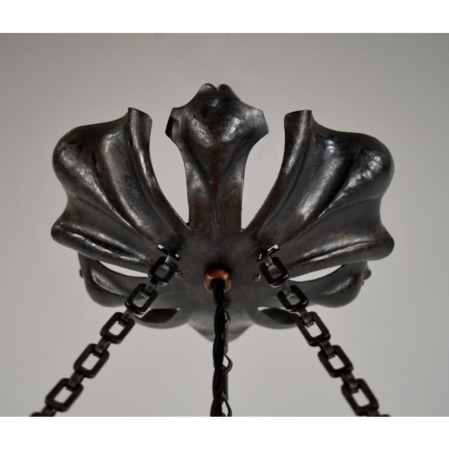 Daum & Majorelle French Art Deco Pendant Light Chandelier 1920s - Mottled Glass & Wrought Iron For Sale - Image 10 of 11