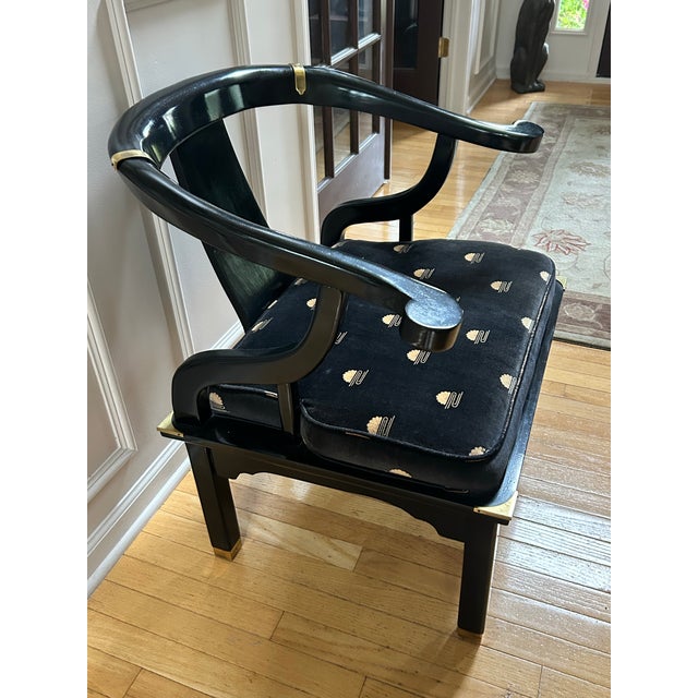Vintage James Mont Style Black Lacquer & Brass Horseshoe Ming Chair by Century For Sale - Image 4 of 4