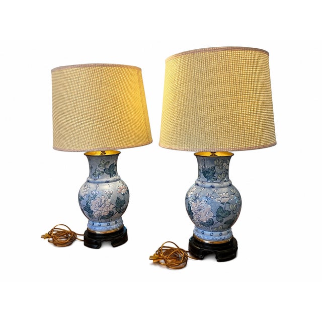 Ceramic Vintage Porcelain Chinoiserie Table Lamps Set of 2 For Sale - Image 7 of 7