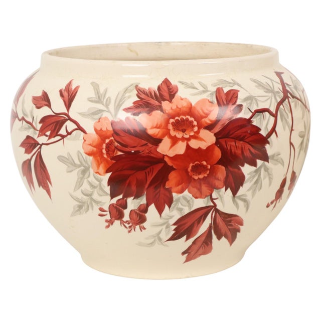 Large Antique Flower Pots Cachepots with Floral Decor, Set of 2 For Sale - Image 11 of 18