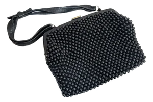 1940s-50s Black Beaded Bow-Strap Evening Purse