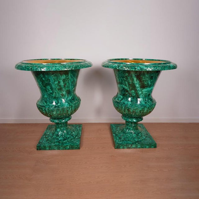 Large 20th-Century Malachite Vases, 1950s, Set of 2 For Sale - Image 13 of 14