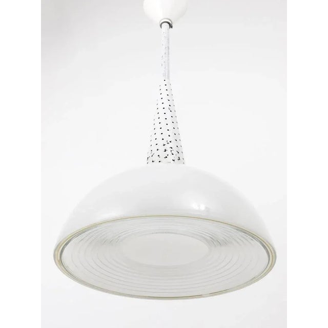 White Perforated Pendant Lamp attributed to Mathieu Matégo, France, 1950s For Sale - Image 8 of 11
