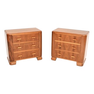 Art Deco Figured Walnut Bedside Chests, 1940, Set of 2 For Sale