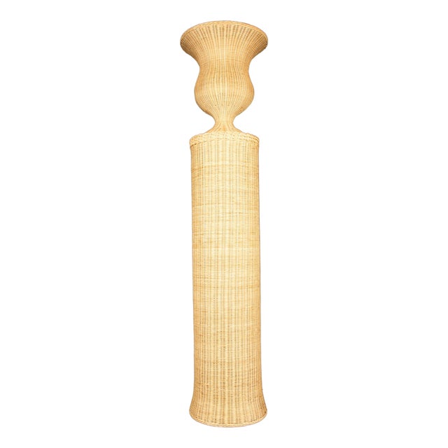 Tall Chantilly Rattan Urn on Pedestal by Creel and Gow 74.75"H For Sale