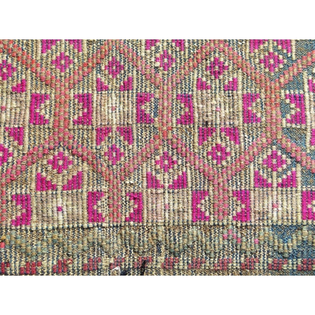 Mid 20th Century Vintage Handmade Embroidery Rug Boho Pink Turkish Kilim For Sale - Image 10 of 13