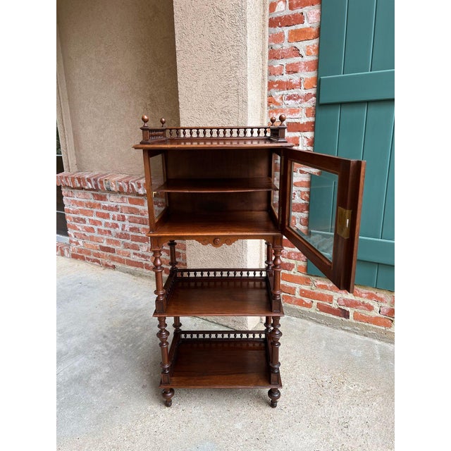 Antique English Display Cabinet Narrow Bookcase Étagère Glass Walnut C1920 For Sale In Dallas - Image 6 of 18