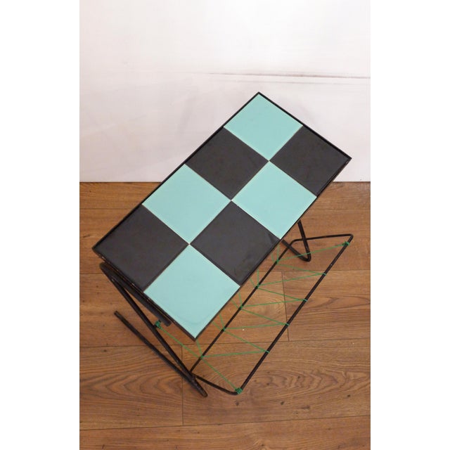 Black Small Mid-Century Side Table with Magazine Rack and Earthenware Checkerboard Top, 1950s For Sale - Image 8 of 10