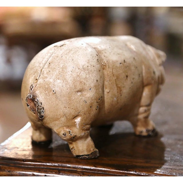 Metal Mid-Century French Painted Cast Iron Piggy Bank Sculpture For Sale - Image 7 of 10