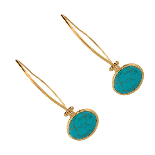 Early 21st Century Turquoise Gemstone & Gold Dangle Earrings, A Pair For Sale - Image 5 of 6