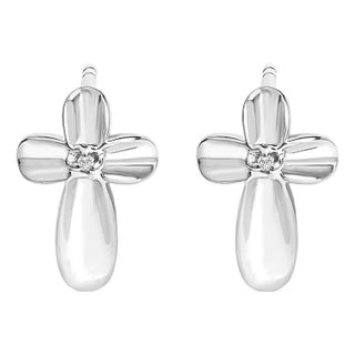 .925 Sterling Silver Prong Set Diamond Accent Floral Cross Stud Earring (I-J Color, I1-I2 Clarity) For Sale
